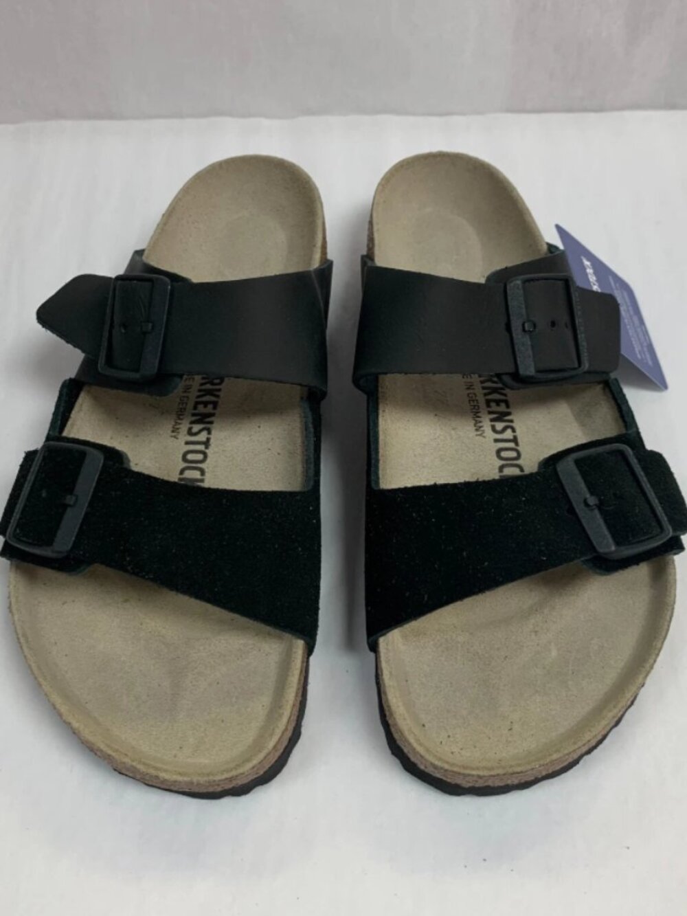 Birkenstock Arizona Black Split Natural Leather/Suede Narrow Width Sandals
